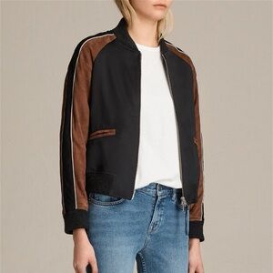 NWT All Saints Atley 100% genuine goat skin suede Bomber Jacket